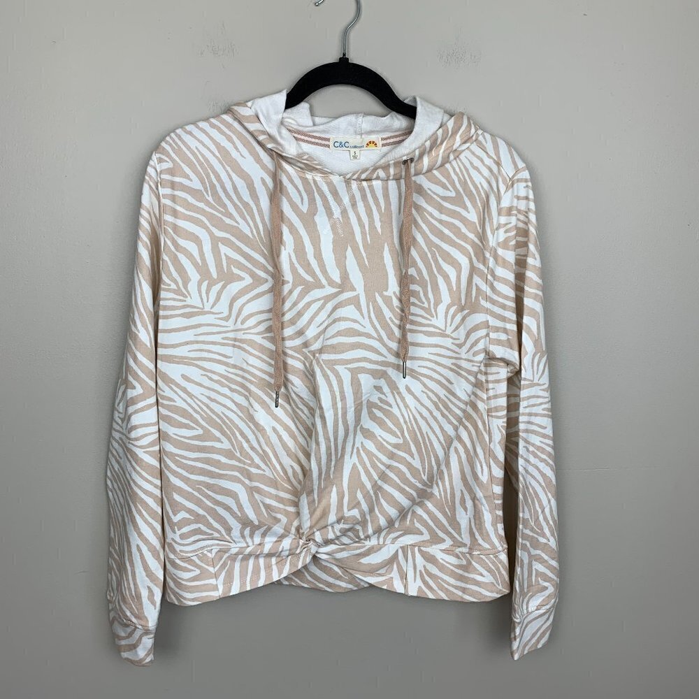 C&C California Leopard Print Tied Front Hoodie - Size Small